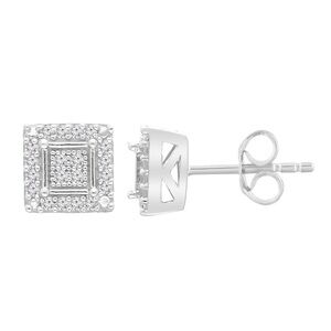 Brilliance Sterling Silver 1/4 CTTW Diamond Square Stud Earrings